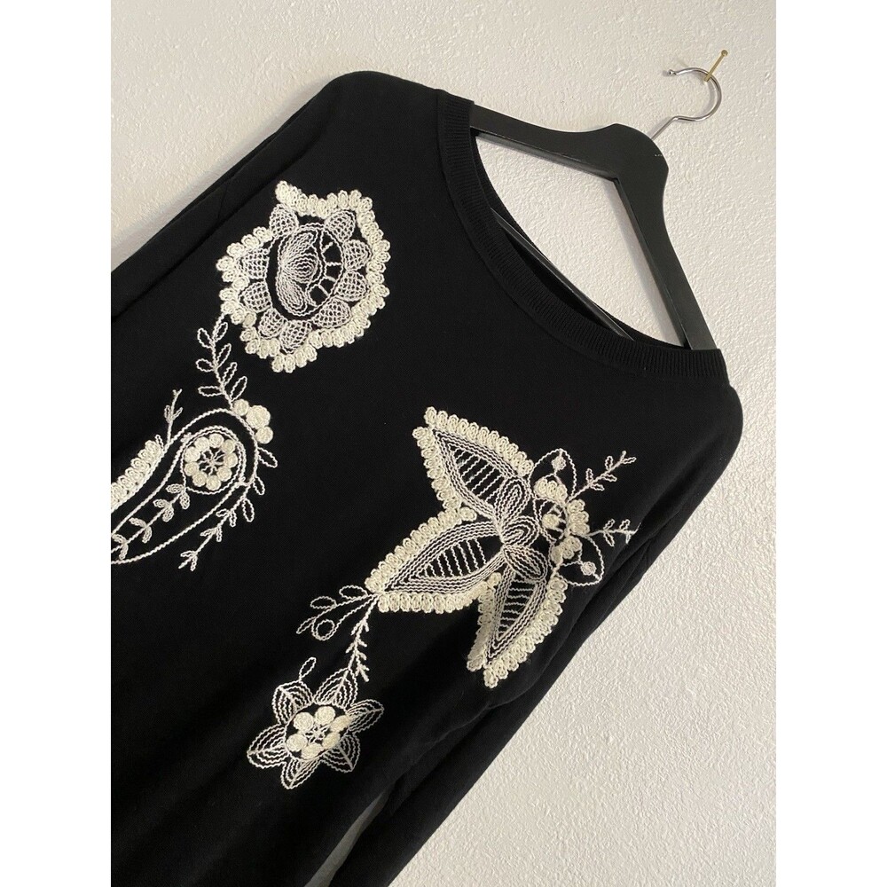 Chaps Women's M Black Cottagecore Crochet Long Sleeve Sweater Embellishments F9